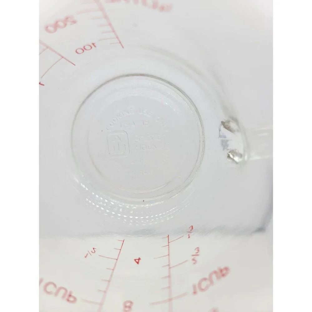 Fire King Measuring Cup 2 Cup D-Handle #498 Clear Glass with Red Lettering
